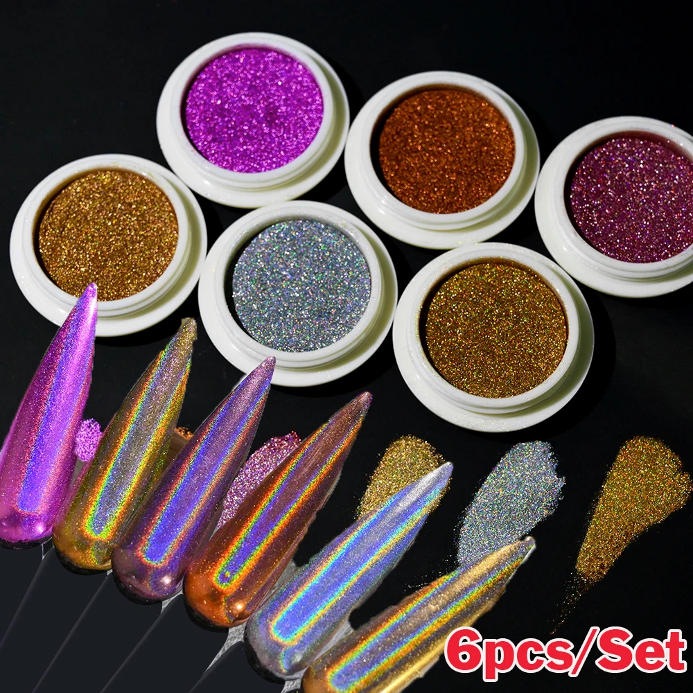24 teile/satz Sparkly Holographische Feinen Zucker Nagel Pulver Diamant Chrom Pigment Staub Für Gel Polnisch Glitter Maniküre Zubehör