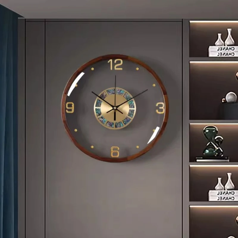 

Light luxury and simple Walnut frame Wall clock home decor items Room decoration living room circle round clocks Watch Kitchen