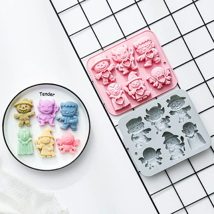 6 Cavity 6 Different Halloween Theme Silicone Mold 3d Demon, Wizard, Vampire Candy Chocolate Mould Epoxy Resin Mold Cake Decor