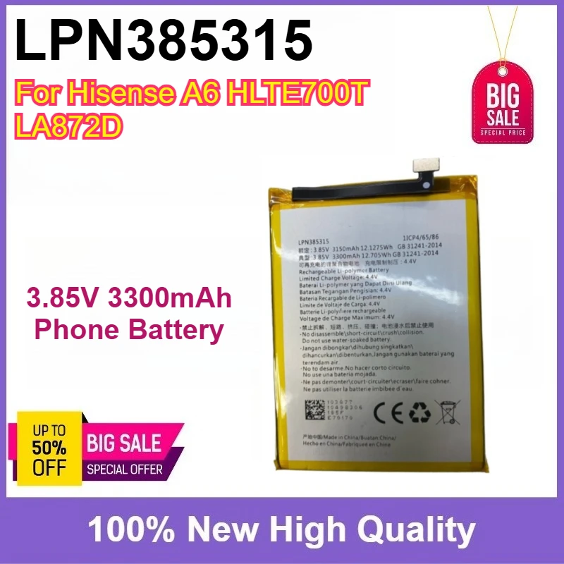 

100% New 3.85V 3300mAh LPN385315 Replaceable Battery High Quality For Hisense A6 HLTE700T LA872D Mobile Phone