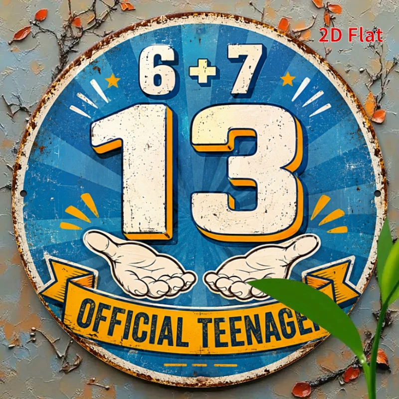 2D Flat, [2Dflat], 1pc 7.87x7.87inch- 13th Birthday Official Teenager Metal Plaque, Decorative Signs for Boys Girls Party Room D