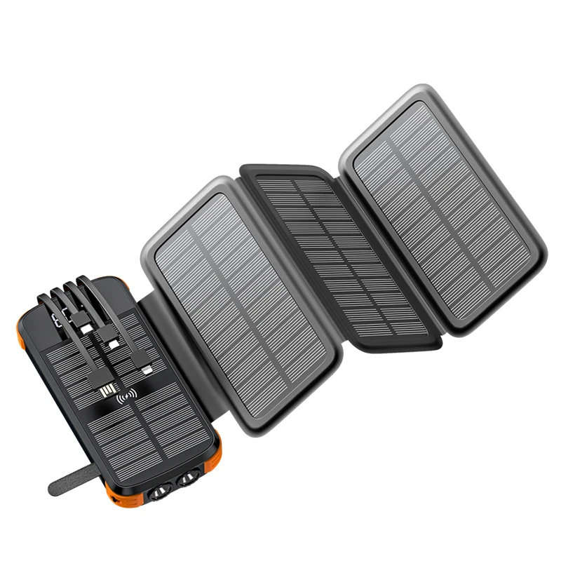 

43800mAh Power Bank Solar Charger for iPhone Samsung Wireless Charger Auxiliary Battery with Cable Flashlight Camping Supplies