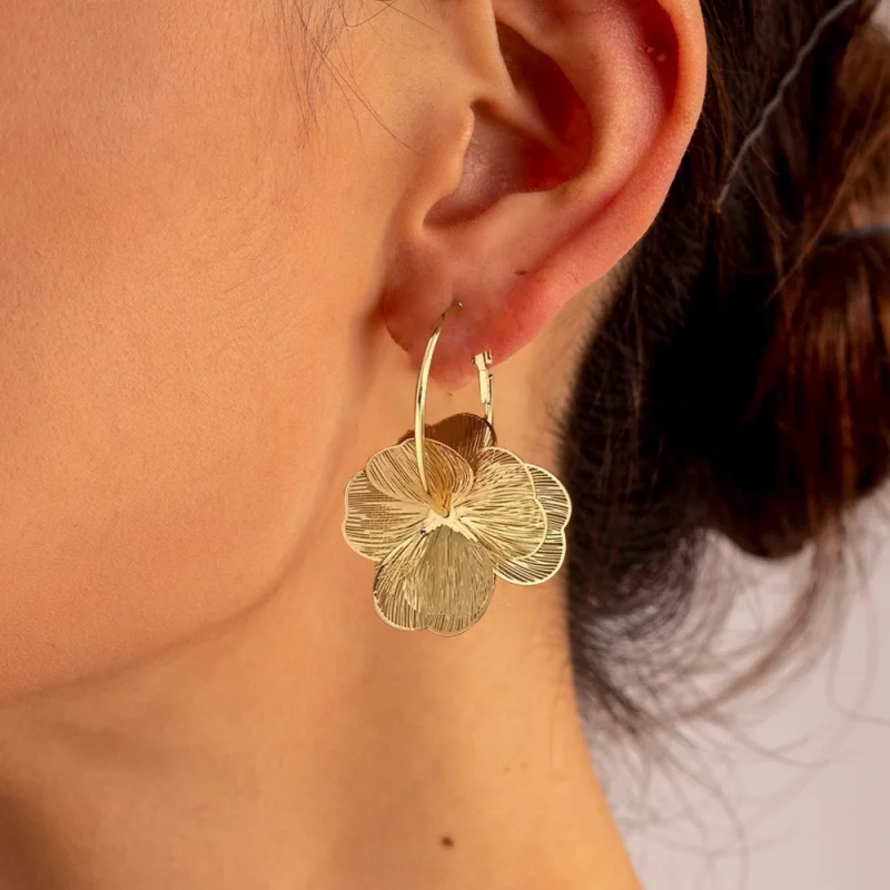 Golden Double-Layer Hollow Flower Hoop Earring for Women Vintage Earrings Ideal for Daily Wear Jewelry Accessories image 5