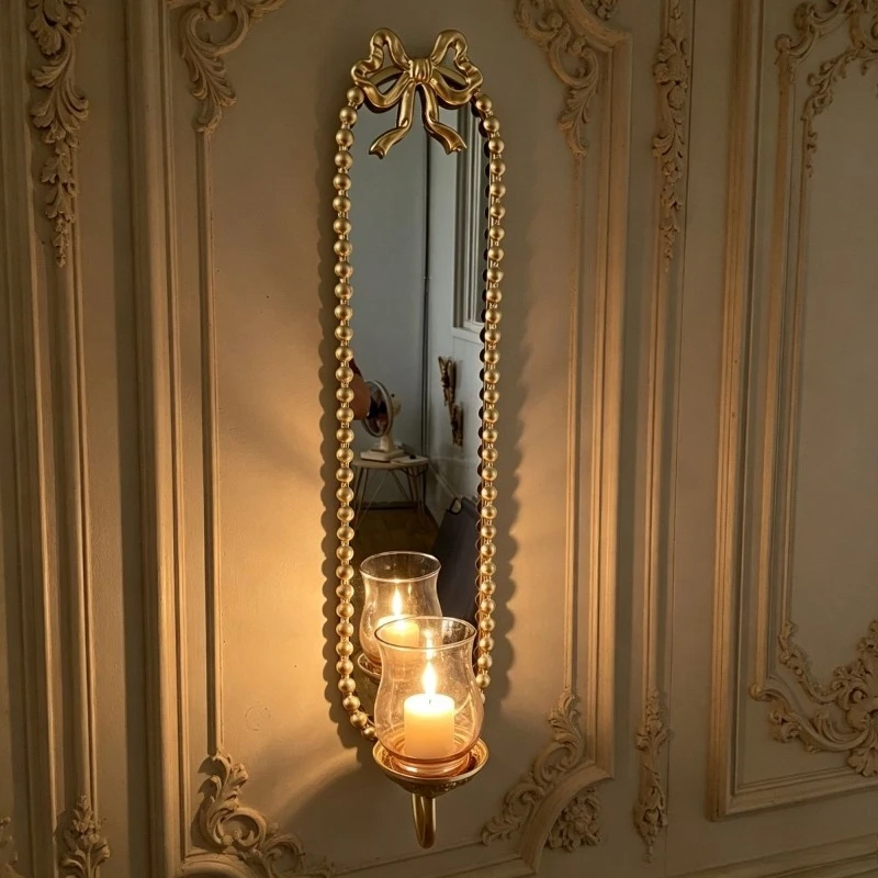 Mirror Wall Hanging Candle Holder Vintage Candles Holders Aesthetic Elegant Candlestick Luxury Decorative Metal Candlesticks