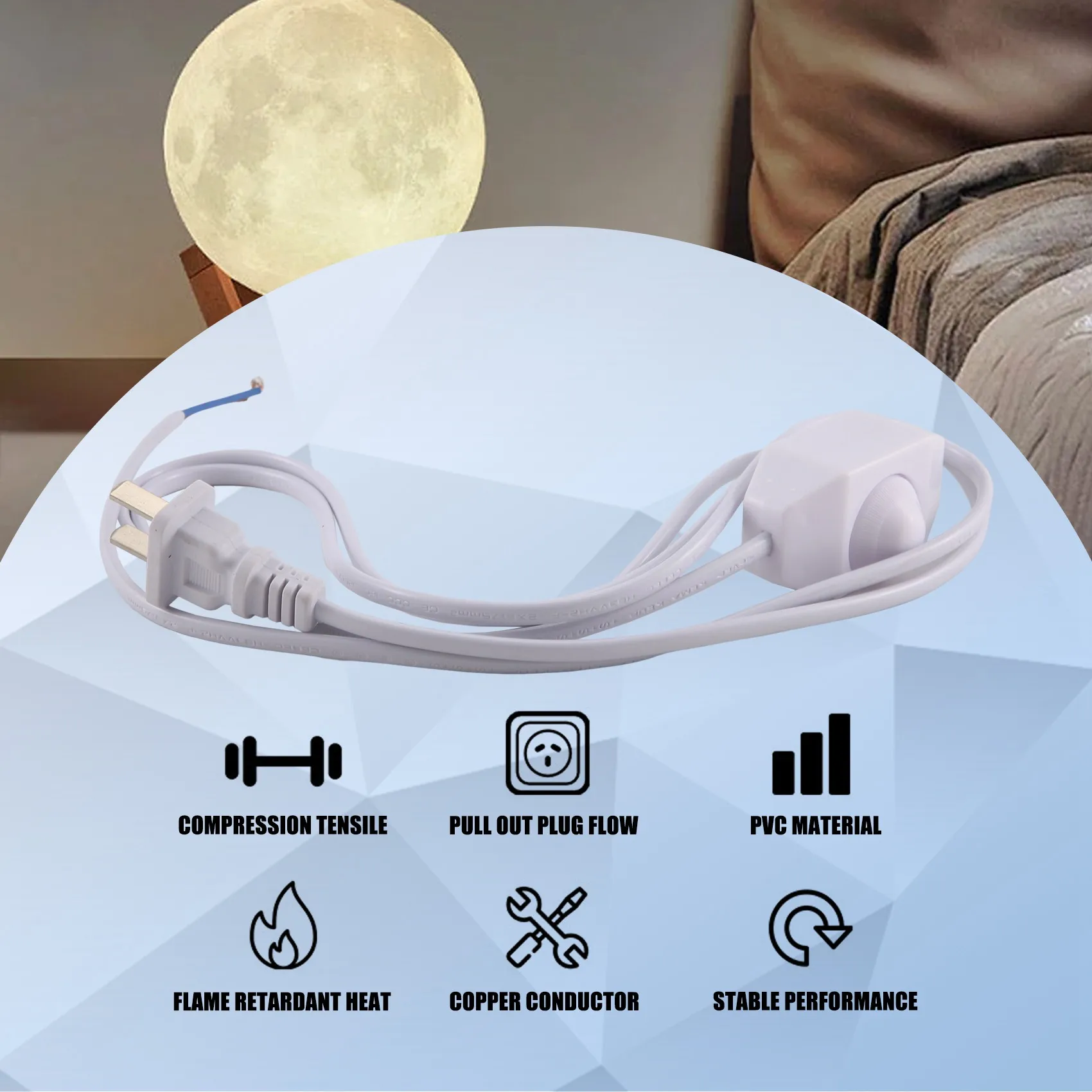 Cable de alimentación de lámpara blanca A26P con interruptor de atenuación CA 250V/110V enchufe estadounidense