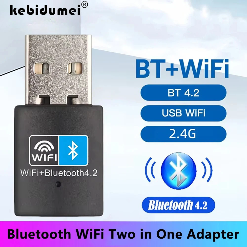 

KEBIDUMEI Беспроводной адаптер Wi-Fi 150 Мбит/с, совместимый с Bluetooth 4.2, USB-адаптер 2.4G V4.2, сетевая карта для ноутбуков и настольных ПК
