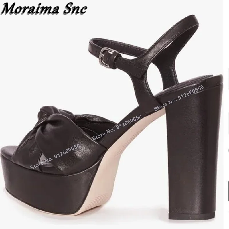 모라이마 Snc 블랙 보우 노트 플랫폼 샌들 골드 피프토 청키 힐 앵클 버클 샌들 하이힐 섹시 웨딩 슈즈