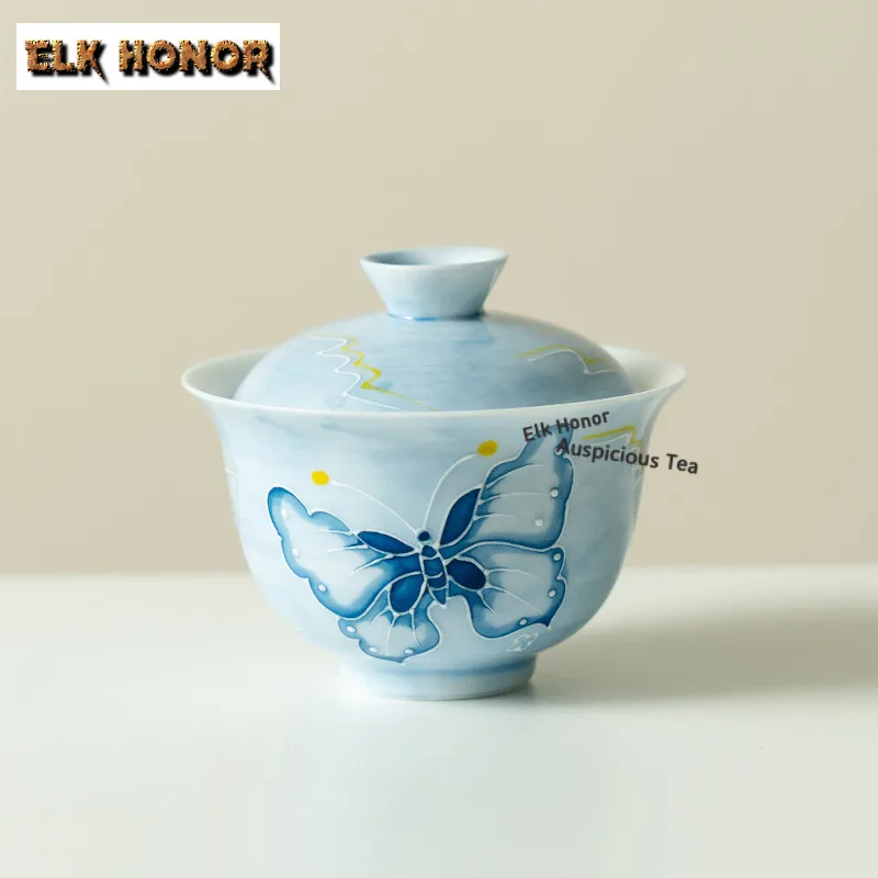 

120 мл Роскошная чайная вареница с ручной росписью «Бабочка Гайвань», бытовая чайная чаша с крышкой, комплект чайника, крышка, чаша, чайный сервиз кунг-фу, подарок