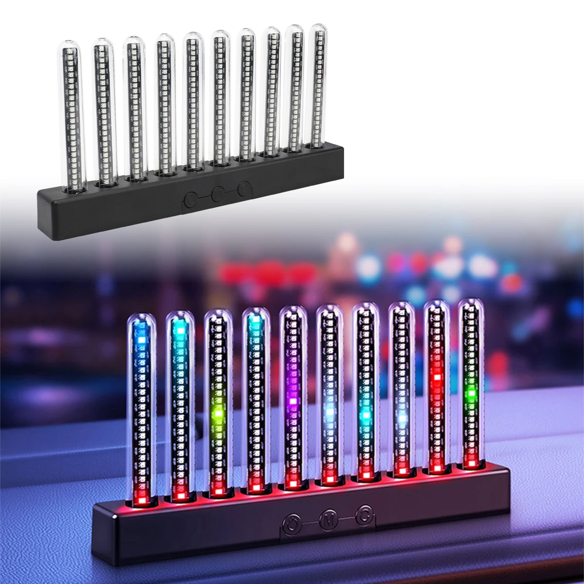 

Красочные светодиодные лампы для пикапов с музыкальным ритмом, USB-перезаряжаемые, 10 трубок, для интерьера автомобиля, декоративная подсветка воздуховодов