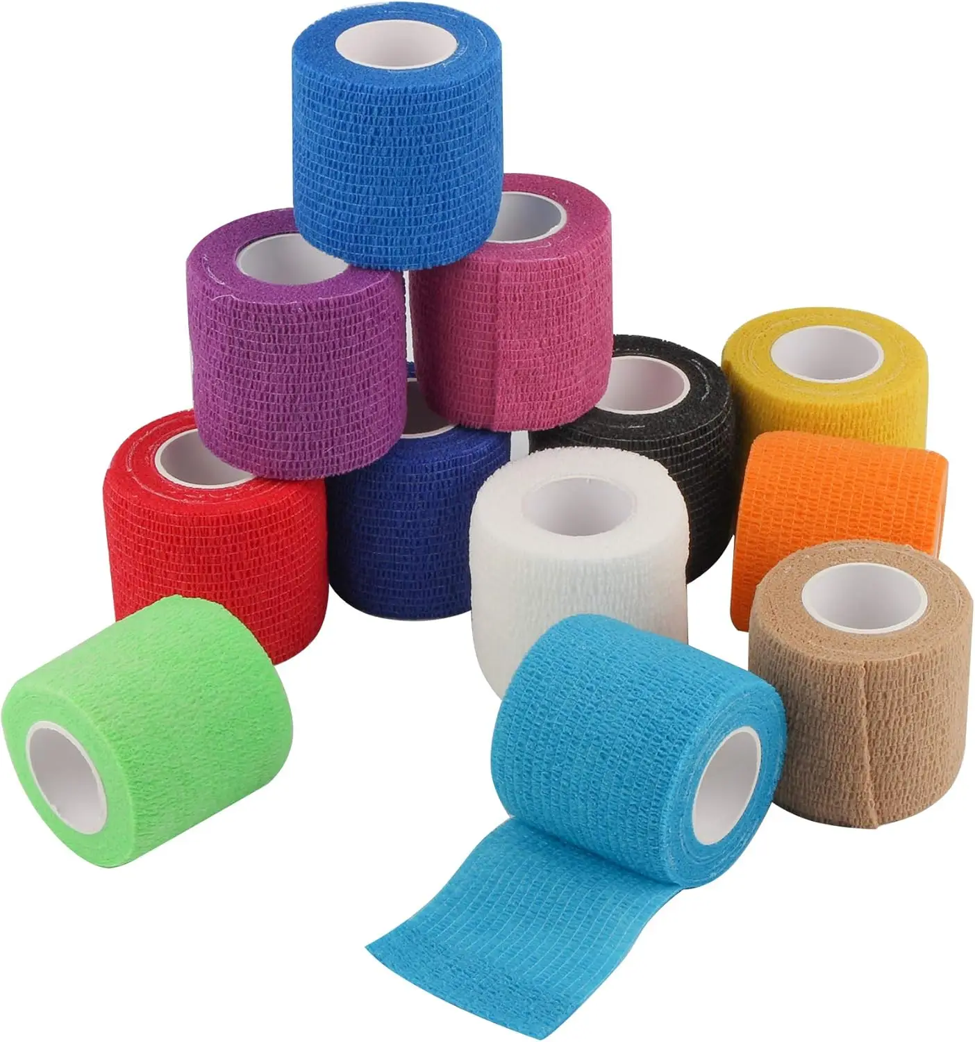 12 Pack Self Adherent Cohesive Wrap Bandages 2 Inches X 5 Yards, First Aid Tape, Elastic Adhesive Athletic