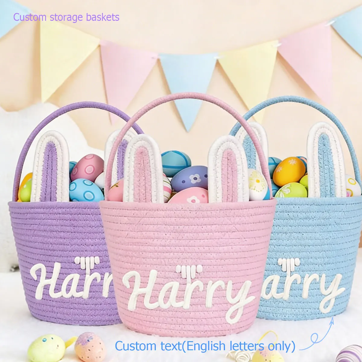 1pc personalized woven hand-held storage basket, customizable with letters, multi-functional storage basket, Easter gift basket