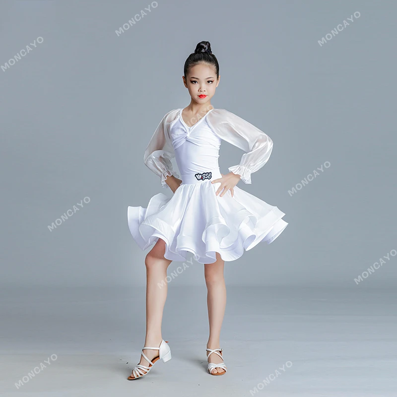 Robe de brevLatine pour Fille, Tenue Blanche pour Tango, Samba, Régions ba, Concours, Salle de Bal, Vêtements d'Entraînement pour Enfant