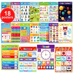 A3 Set English Learning Poster colori mesi numeri animali alfabeto forme scuola materna scuola materna educazione precoce Poster per bambini