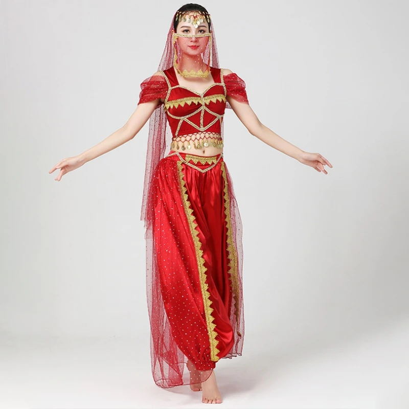 Ensemble de olympiques de danse du ventre pour femmes, danse du ventre indienne, vêtements de danse du ventre pour filles, financièrement, 4 pièces par ensemble