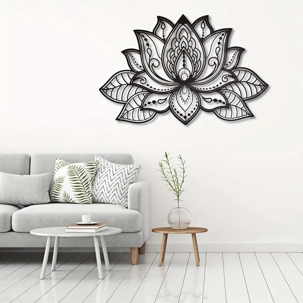 Sztuka Mandala na ścianę, Mandala kwiatowa lotosu metalowa sztuka ścienna, metalowa ściana sztuka duchowego Deco, dekoracja ścienna metalowa ściana