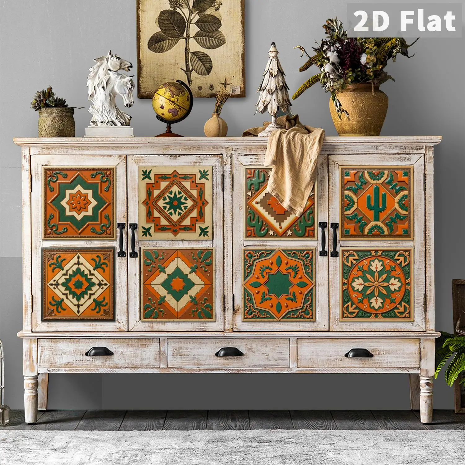 Mexikanischer Stil Geprägte Keramikfliesen-Aufkleber für Küche, Bad, Wohnzimmer, Selbstklebende Dekorative Sticker – Detail 4