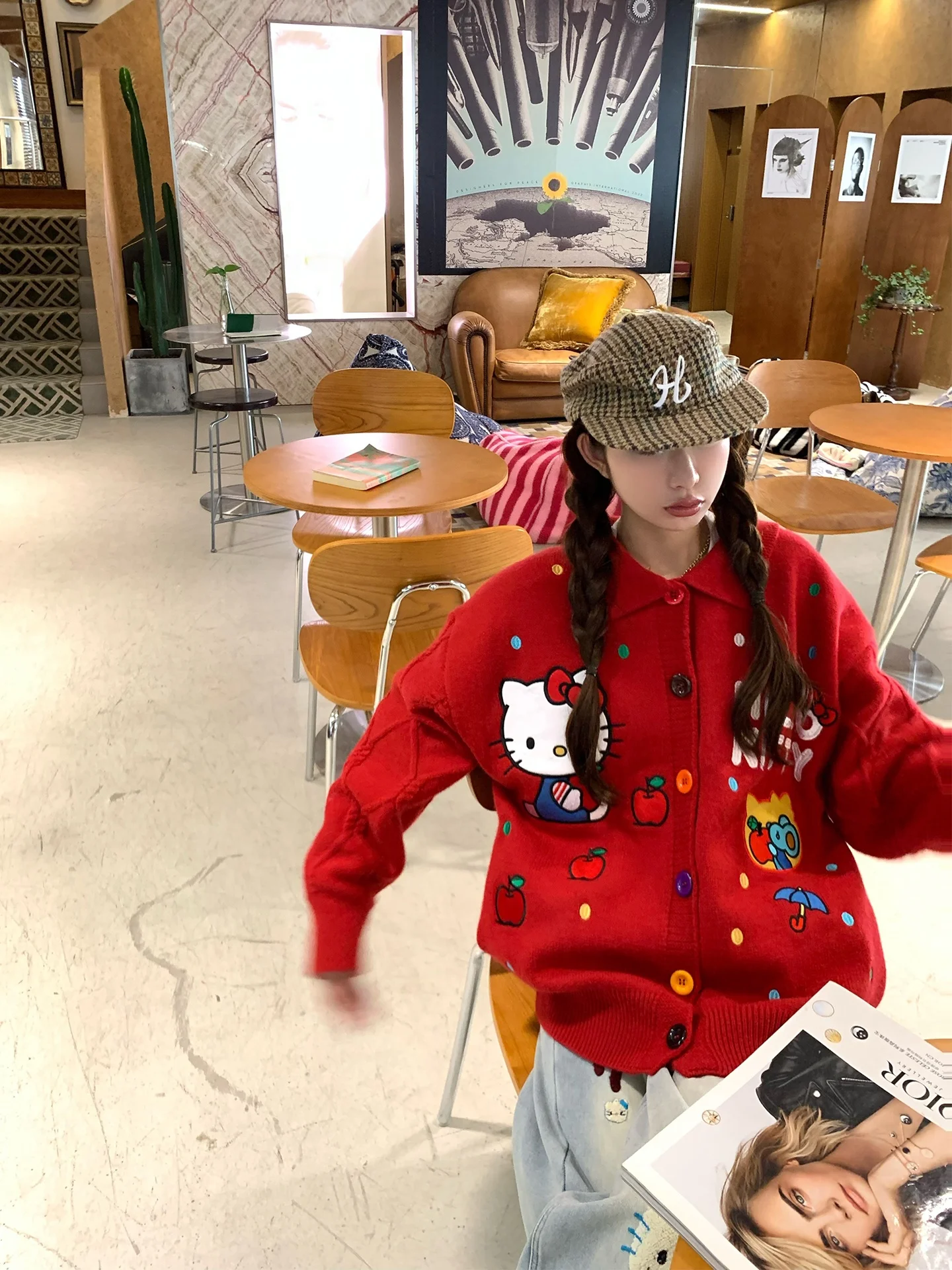 

Xueke Red Kit Open Cardigan Women's Autumn Winter Turn-down Collar Design Casual Slimming Aosphere Layered Top