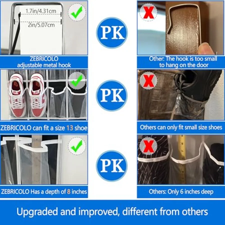 ترقية منظم الأحذية فوق الباب 2025 مع 35 جيبًا شفافًا ضخمًا لتخزين ما يصل إلى حجم 13 حذاءًا مادة قوية متينة مع