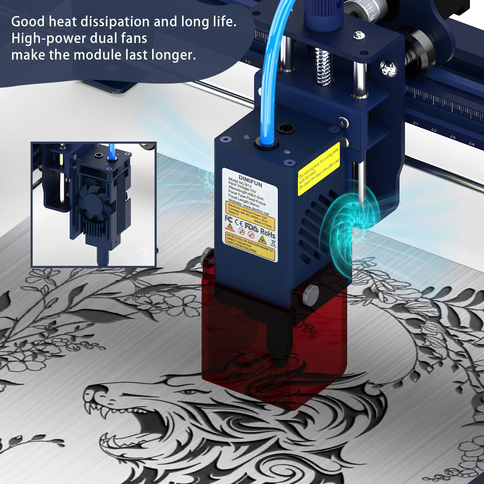 DIMIFUN DM6 Laser Engraver 6W/12WPower Wifi Offline Control DIY Blue Light Laser cutter Woodworking Tools Diode CnC Machine