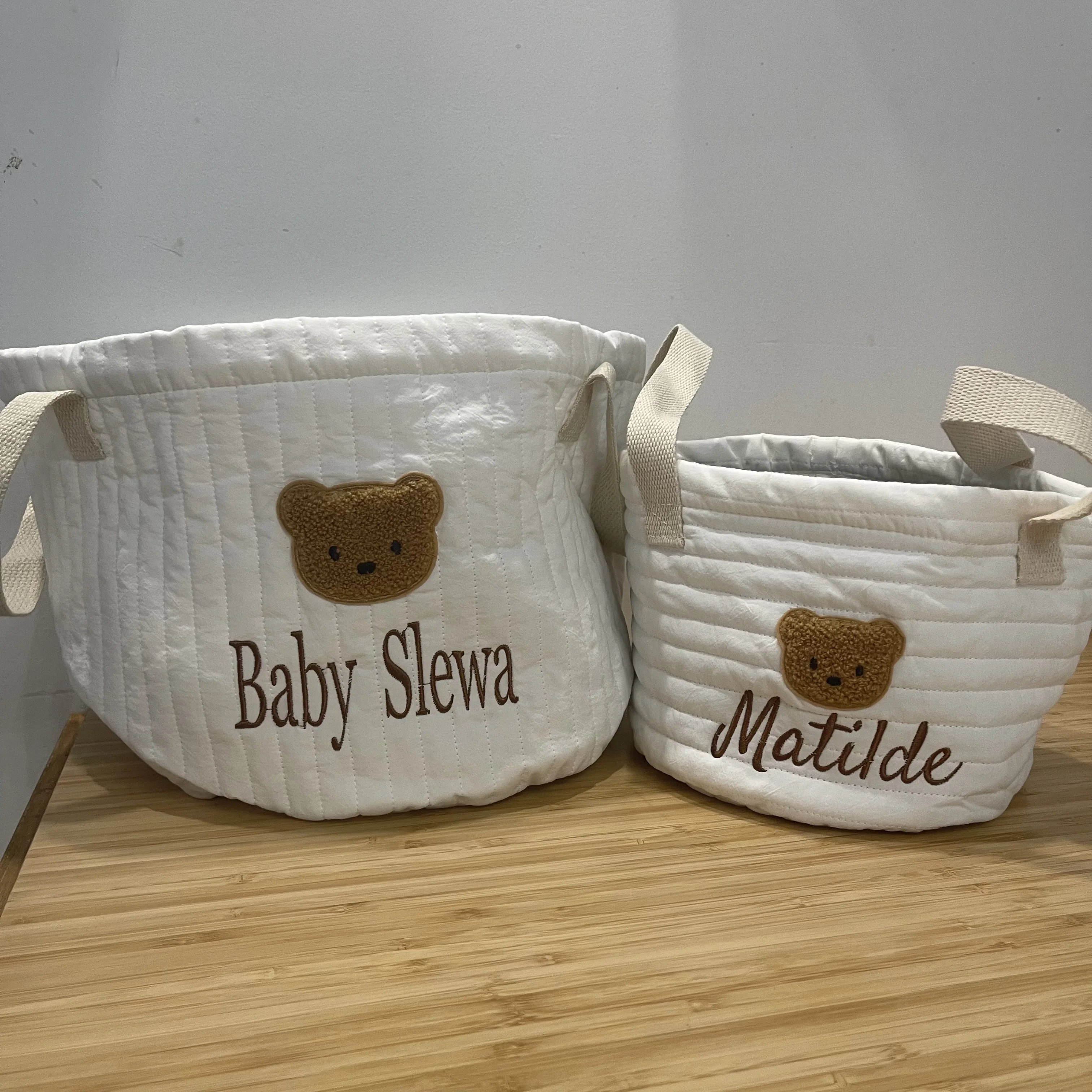 Personalized Name Cute Bear Storage Basket Embroidered Baby Item Storage Bag Newborn Diaper Sorting Basket with Customized Name