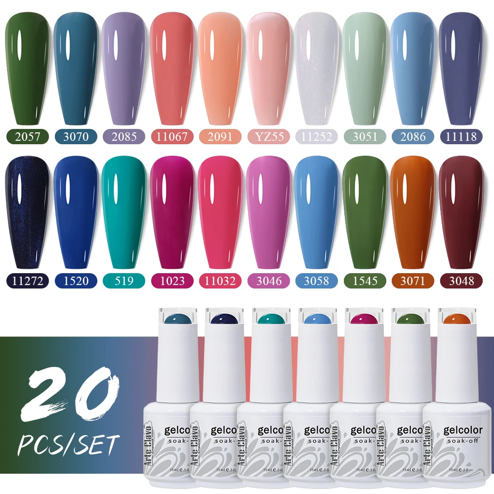 Arte Clavo 15 مللي 20 قطعة/المجموعة شبه الدائم هلام مسمار مجموعة طلاء الأظافر UV LED هلام الورنيش اللون نقع قبالة مسمار ورنيش تحتاج قاعدة معطف فوقي #2
