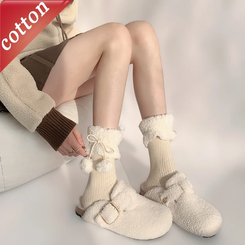 

Women's Socks Japanese Hairball Cute Sweet Lolita JK Kawaii Mid Tube Socks Winter Comfortable High Quality Cotton Socks For Girl