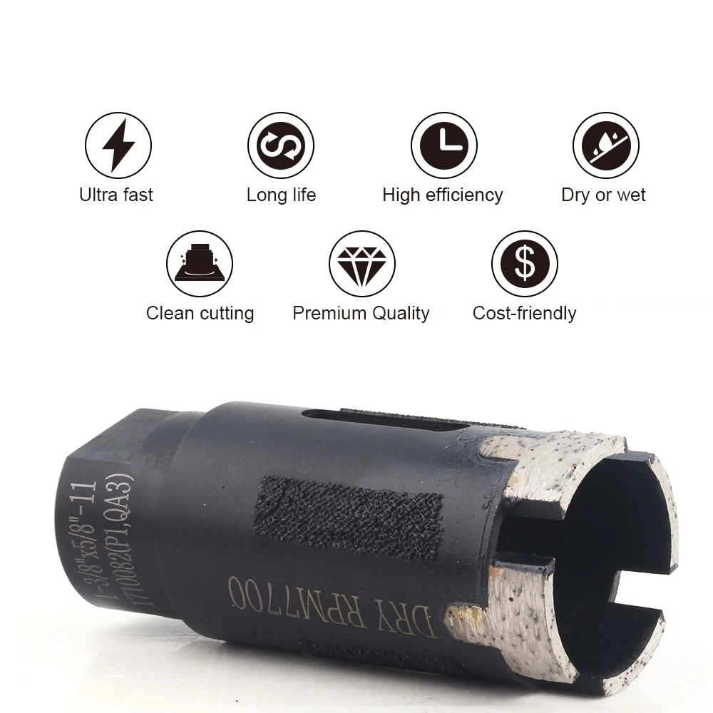Casaverde 1Pc Dry Drilling 1-3/8\'\' 35mm Diamond Drill Bits for Dry Drilling Stone with Vacuum Brazed Outside Protection