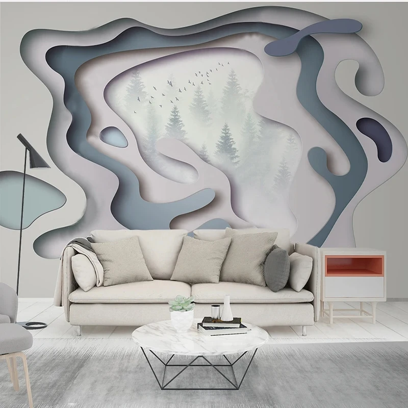 3D Wallpaper Nordic Abstract Line Misty Forest Mural Wall Painting Living Room Bedroom Backdrop Home Decor  Papel De Parede 3D