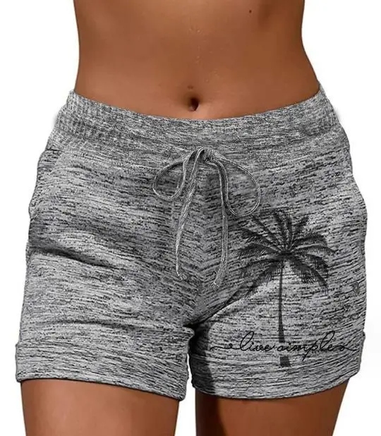 

2024 Women's Summer Fashion New Shorts Live Simple Coconut Tree Print Drawstring Shorts Leisure and Comfortable Shorts