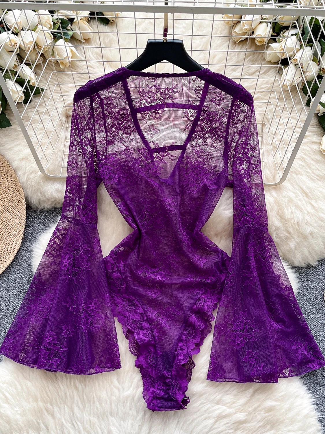 

Ele Lace Sve Jumpsuit Women's Summer Faion High Waist ort Pants Straight Cut Commute High Quali Luxury Sensation