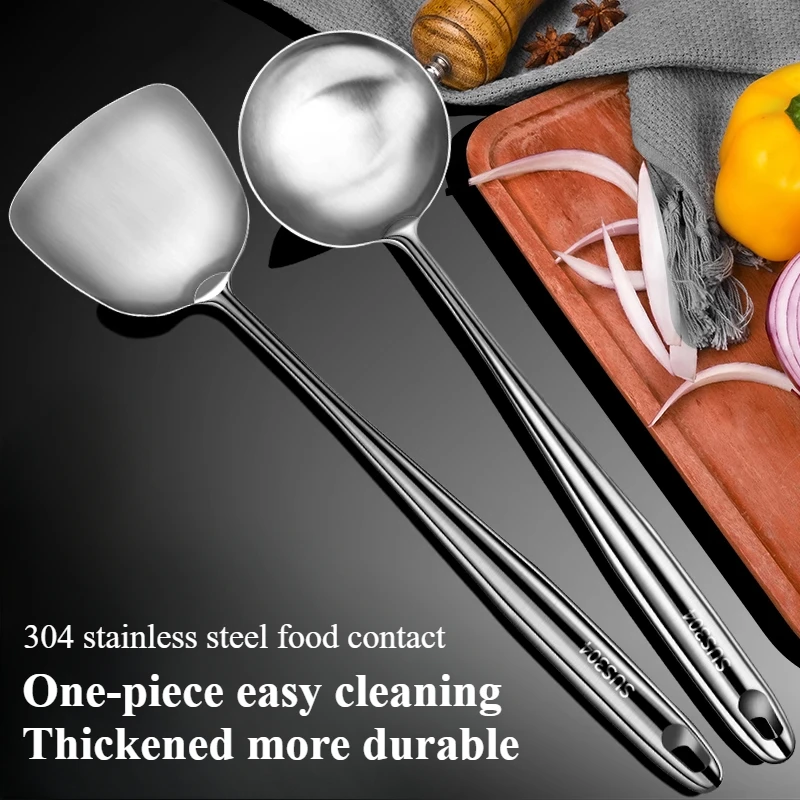 

304 stainless steel spatula household stir-fry spatula non-stick special kitchenware long handle thick soup spoon colander suit