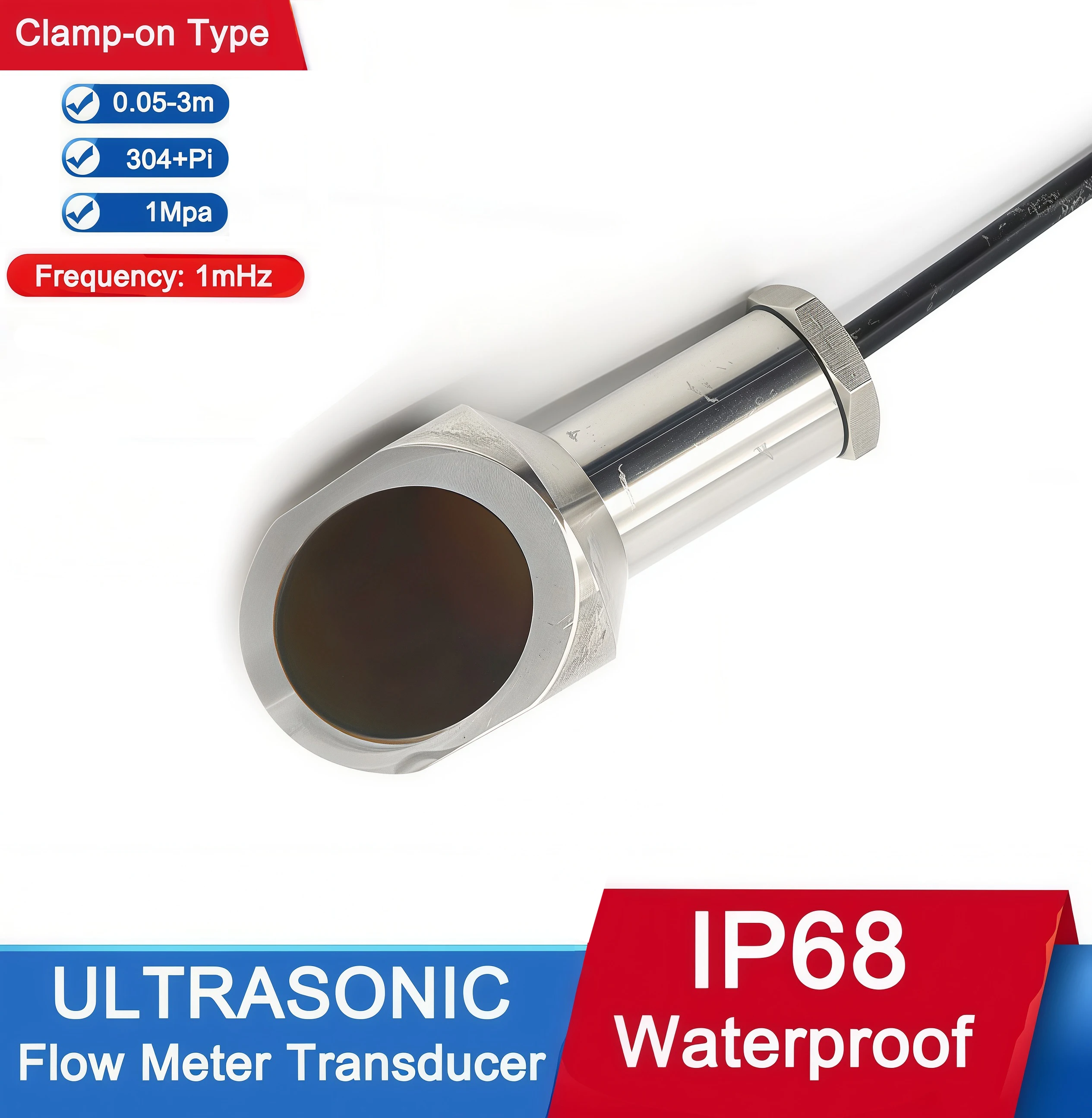 102 kHz Underwater Acoustic Liquid Flow Ultrasonic Transducer CE Certified Insert Mounting -40~80C Temperature Range 0.15-3m