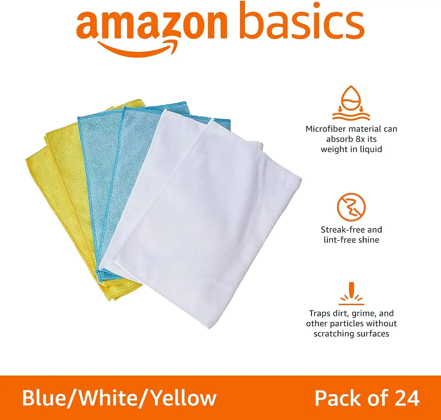 Microfiber Cleaning Cloths, Ultra Absorbent, Lint Free, Streak Free, Non-Abrasive, Reusable and Washable, 16