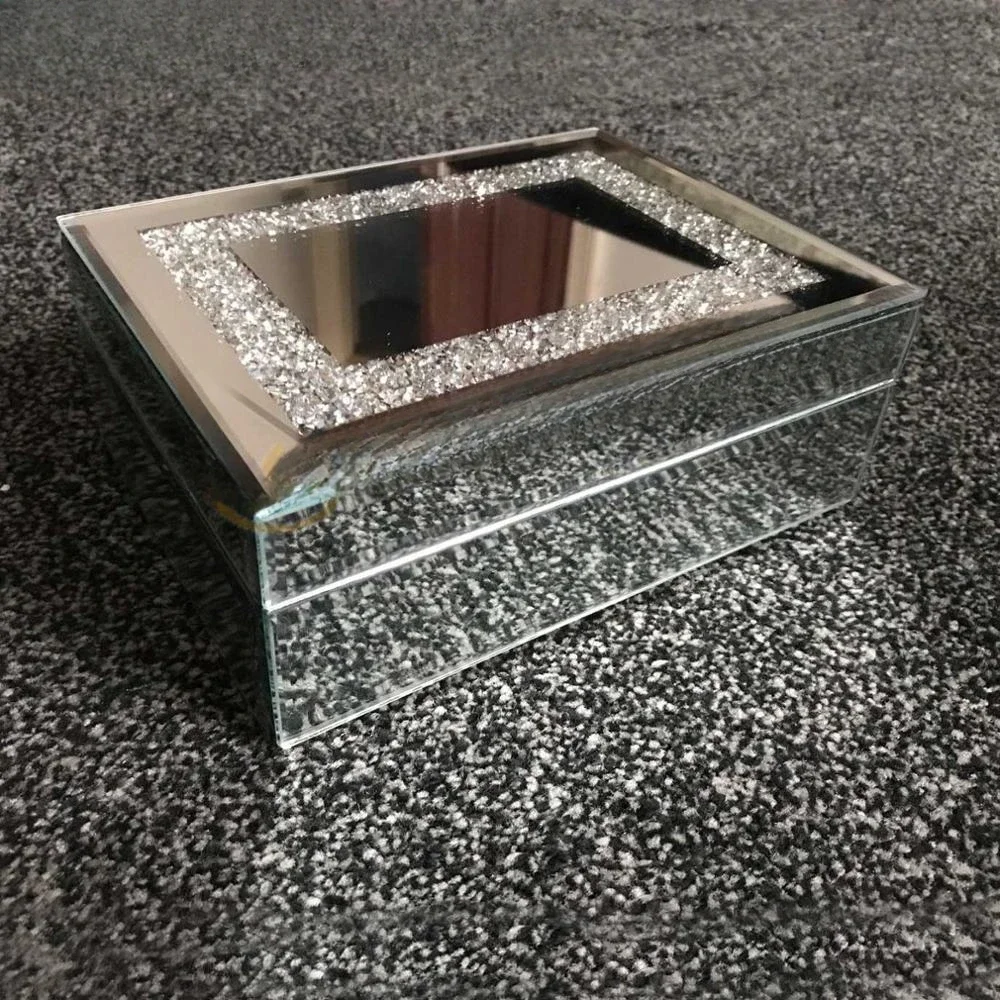 

-Hot Sale Luxury Home Decor Crushed Diamond Sparkling Glass Gift Boxes For Necklace And Rings Jewelry Box For Women