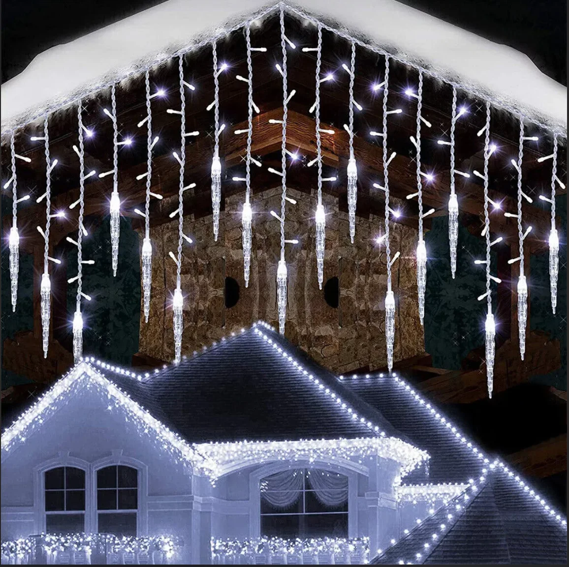 

4M Christmas LED Icicle Falling Rain Curtain Fairy String Lights Outdoor Party