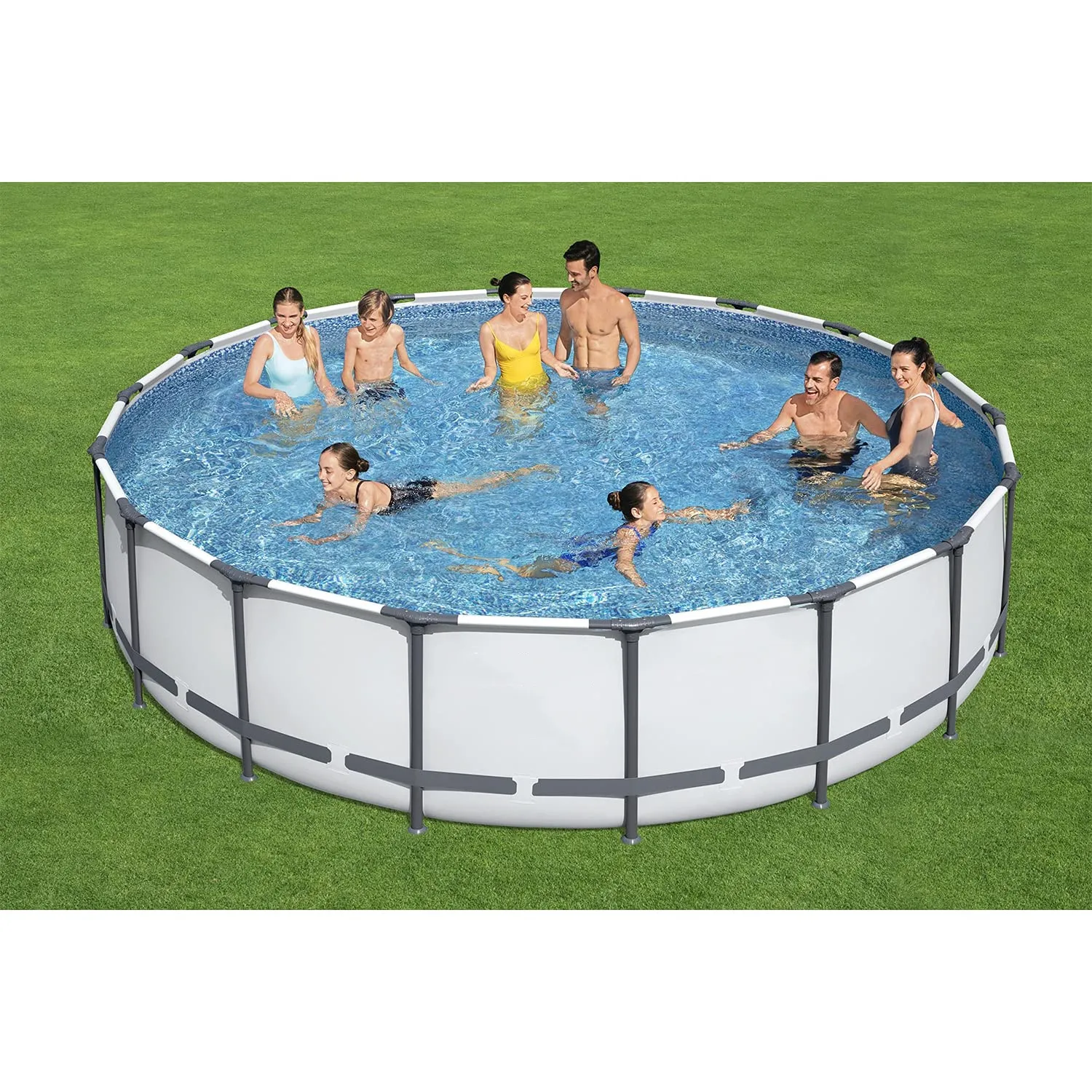 Round Metal Frame Above Ground Outdoor Swimming Pool Set with Filter Pump, Ladder, and Cover