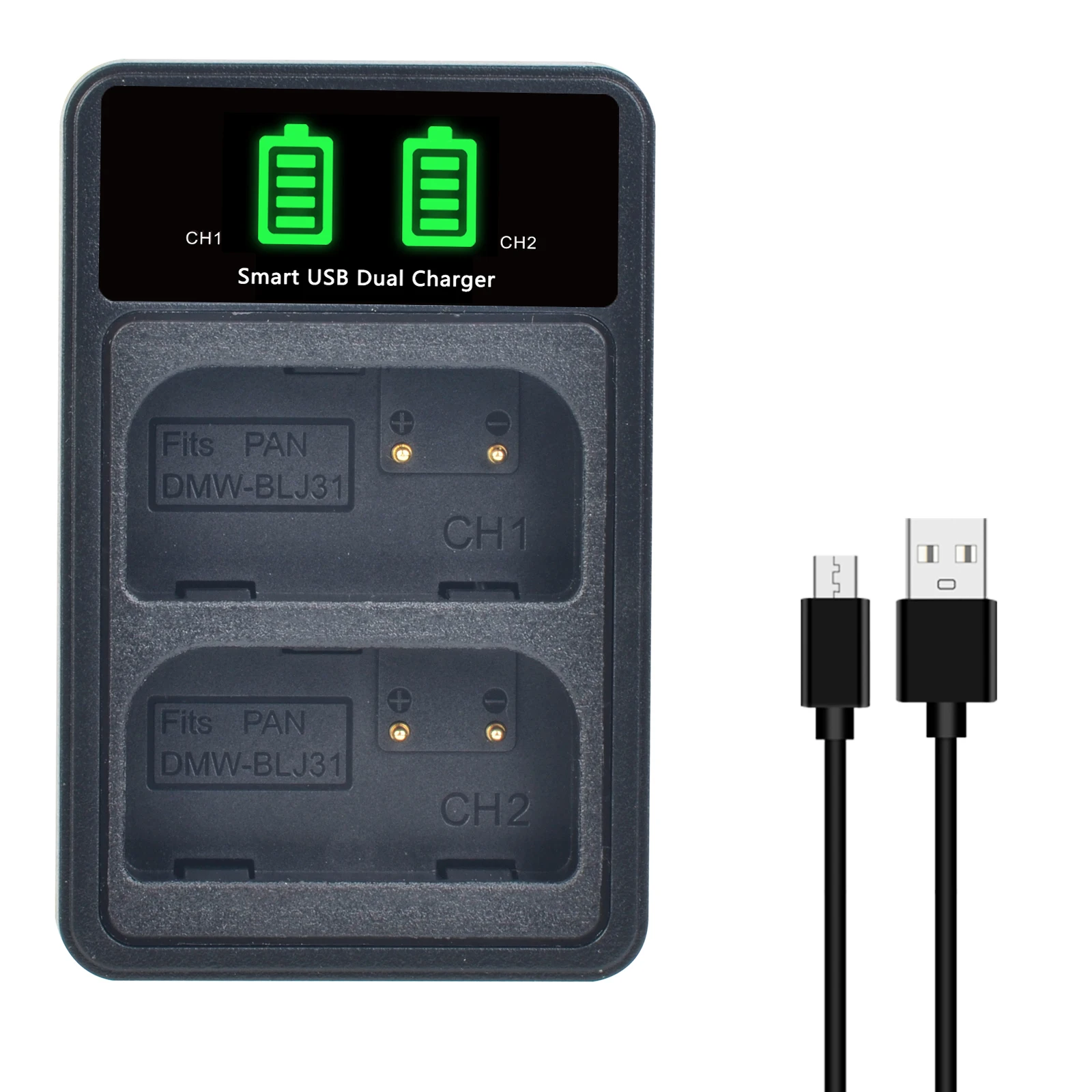 DuraPro DMW-BLJ31 DMW BLJ31 Battery + LED Charger with Type C Port USB Cable for Panasonic LUMIX S1, S1R, S1H Mirrorless Cameras