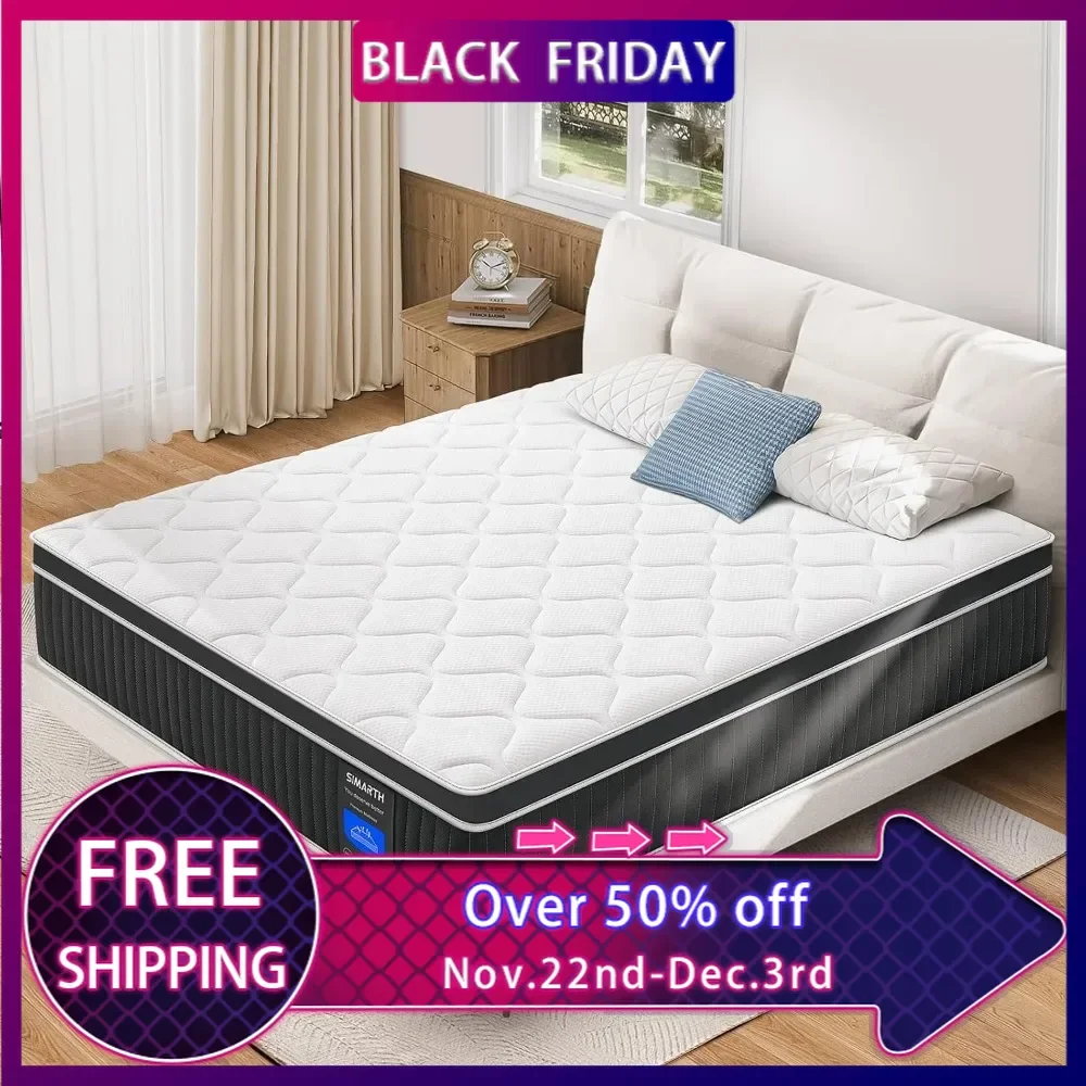 Queen Mattress 12 Inch, Upgrade Strengthen Hybrid Mattresses in a Box, Memory Foam Queen Mattresses Made of Pocketed Springs