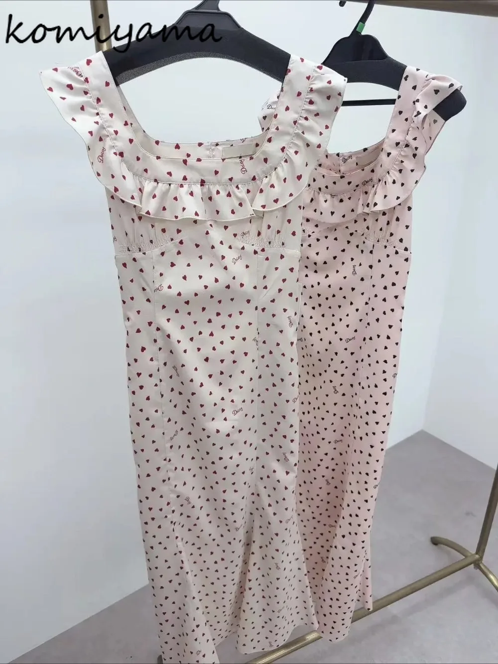 

Love Heart Print Vestidos Tunic Woman 2025 Summer New Dress Japan Fishtail Dresses Ruffles Square Collar Ropa De Mujer Robes