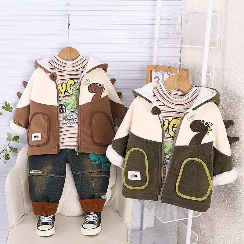 

Комплекты плотной одежды для мальчиков, зимние детские теплые бархатные пальто, толстовки, футболки, брюки, милый костюм из 3 предметов для малышей, спортивные костюмы, детская одежда