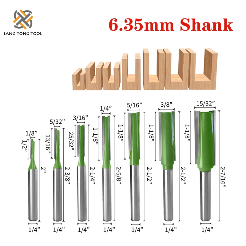 7Pcs 6mm/6.35mm Shank Single Double Flute Straight Bit Milling Cutter for Wood Tungsten Carbide Router Bit Woodwork Tool LT013