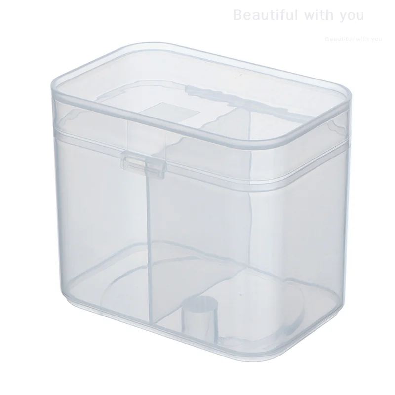 Cosmetic wash towel storage box nail pen container 2 grid plastic   with lid cotton unloading  tool