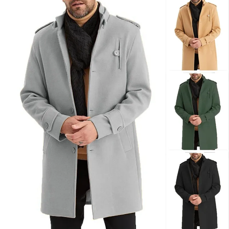 New Large Size Woolen Coat Mens Single-breasted Medium and Long Coat Men