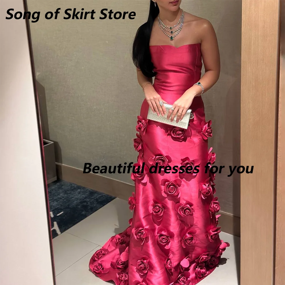 

Elegant Long Flowers Prom Dresses for Women Strapless Floor-Length Mermaid Special Events Wedding Gala Evening Dress Customized