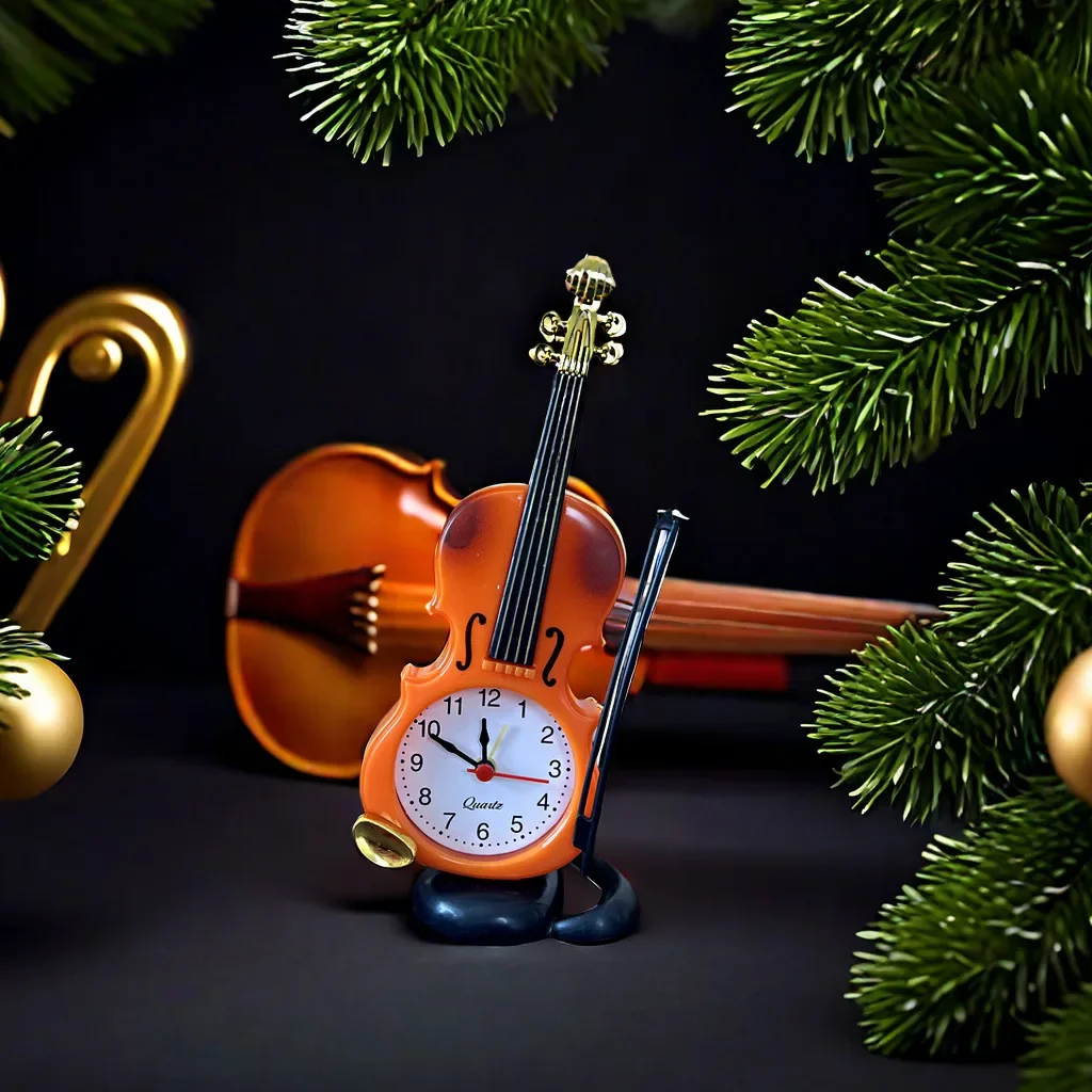 Violin Alarm Creative Clock Musical Instrument Shape Desktop Clock Living Room Decor Birthday Festival Gifts Bedroom Accessories