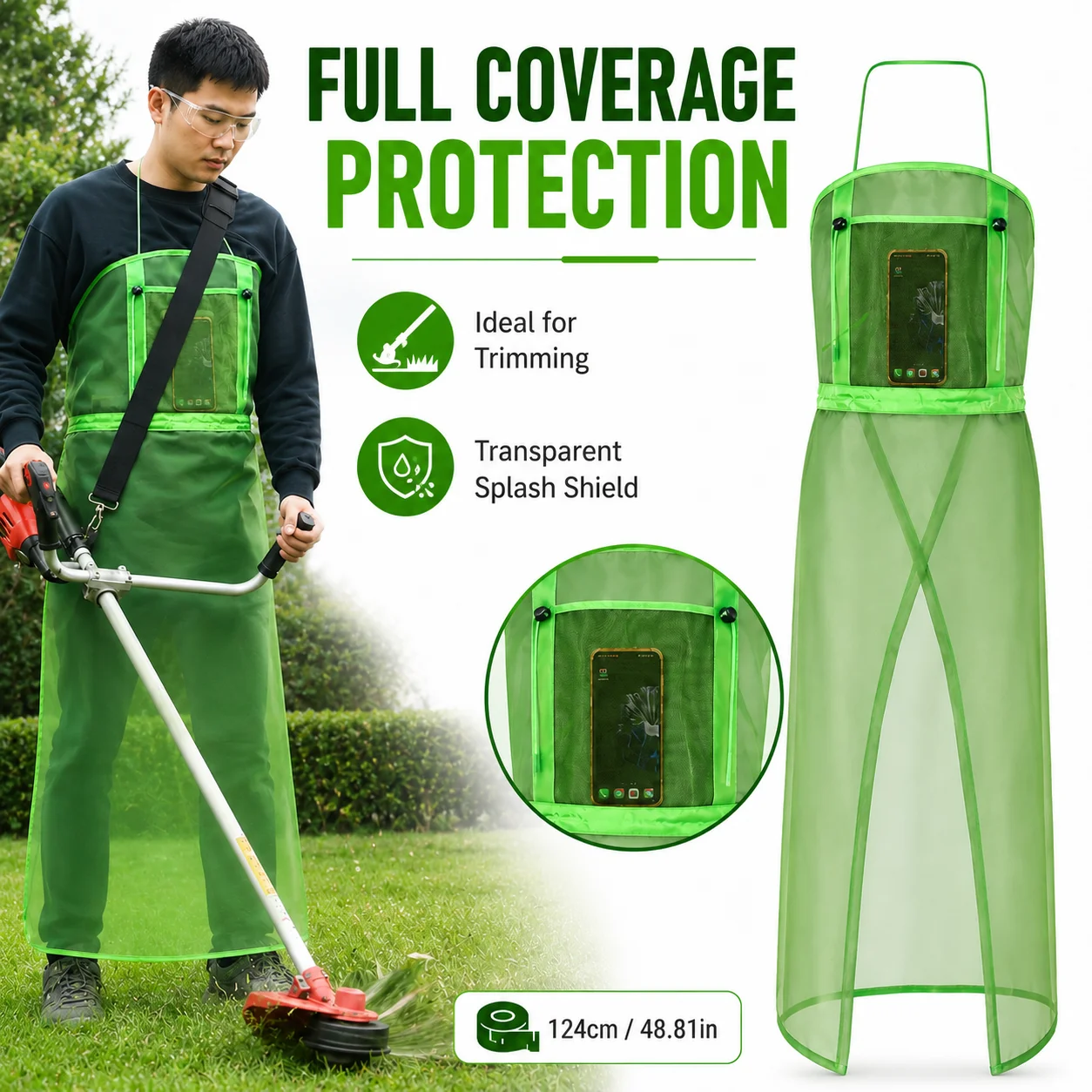 1pcs Lawn Mower Apron, Breathable Mesh Full Coverage Workwear with Pockets, Safety Apron for Gardening Trimming Landscaping