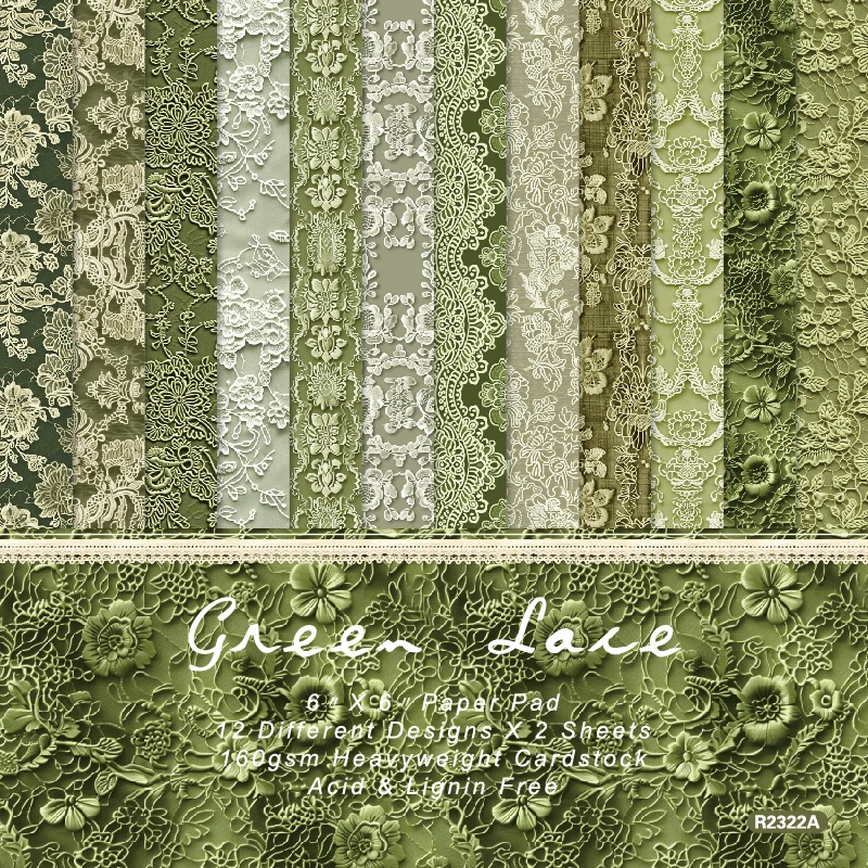 

Panalisacraft 24 sheets 6"X6" Vintage Green Lace Scrapbook paper Scrapbooking patterned paper pack DIY craft Background paper