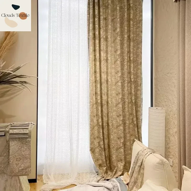 

Animal Jungle Medieval Style Vintage Cream Chenille Jacquard Curtains for Living Dining Room Bedroom Leopard Modern Curtains