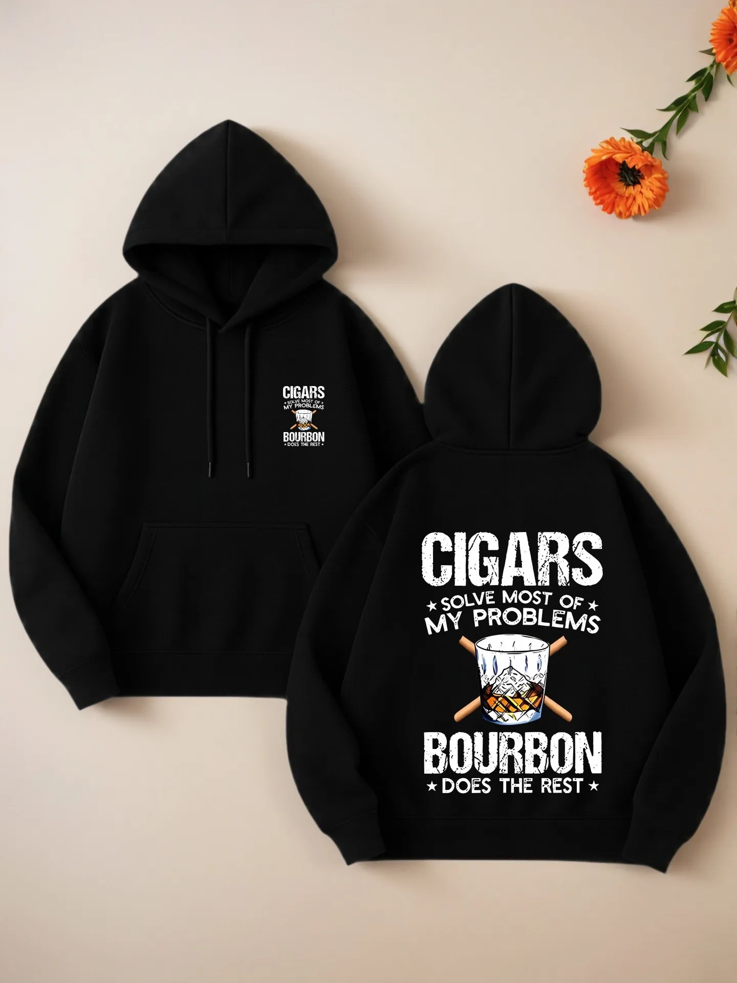 

Толстовка с графическим принтом сигар и бурбона, повседневный уличный стиль, мягкая ткань, повседневная повседневная одежда для мужчин