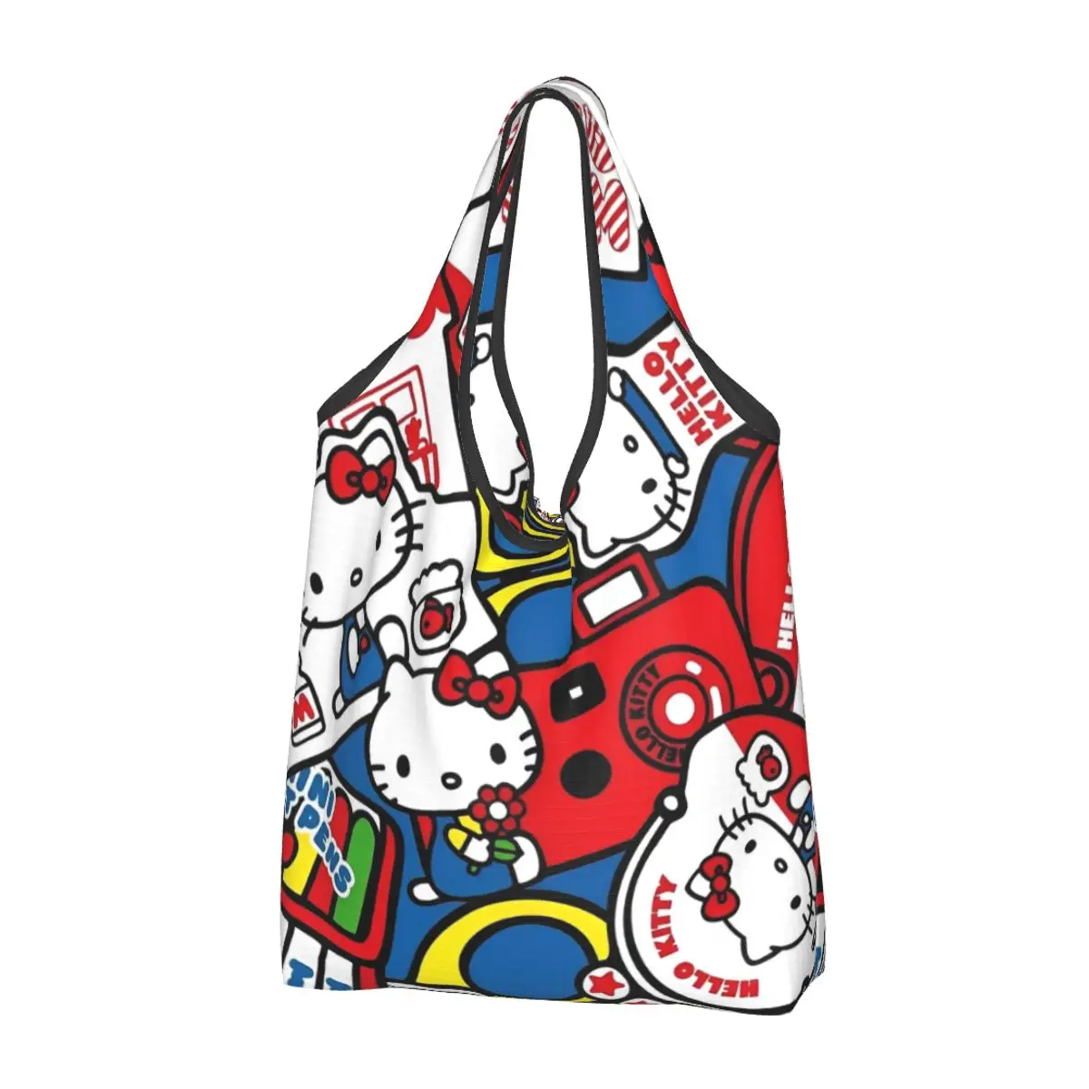 

Reusable Hello Kitty Colorful Grocery Bags Foldable Machine Washable Cartoon Shopping Bags Large Eco Storage Bag Attached Pouch
